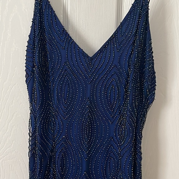 Beautiful formal beaded dress. Navy blue with a split on the front of the dress. - Picture 2 of 11
